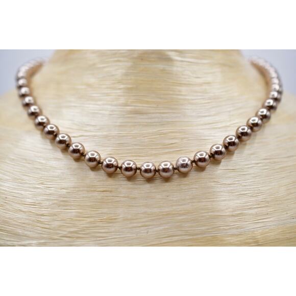 Kissaka Vintage Collar Necklace Imitation Pearl Muave Blush Copper Tone BinK - Picture 1 of 12